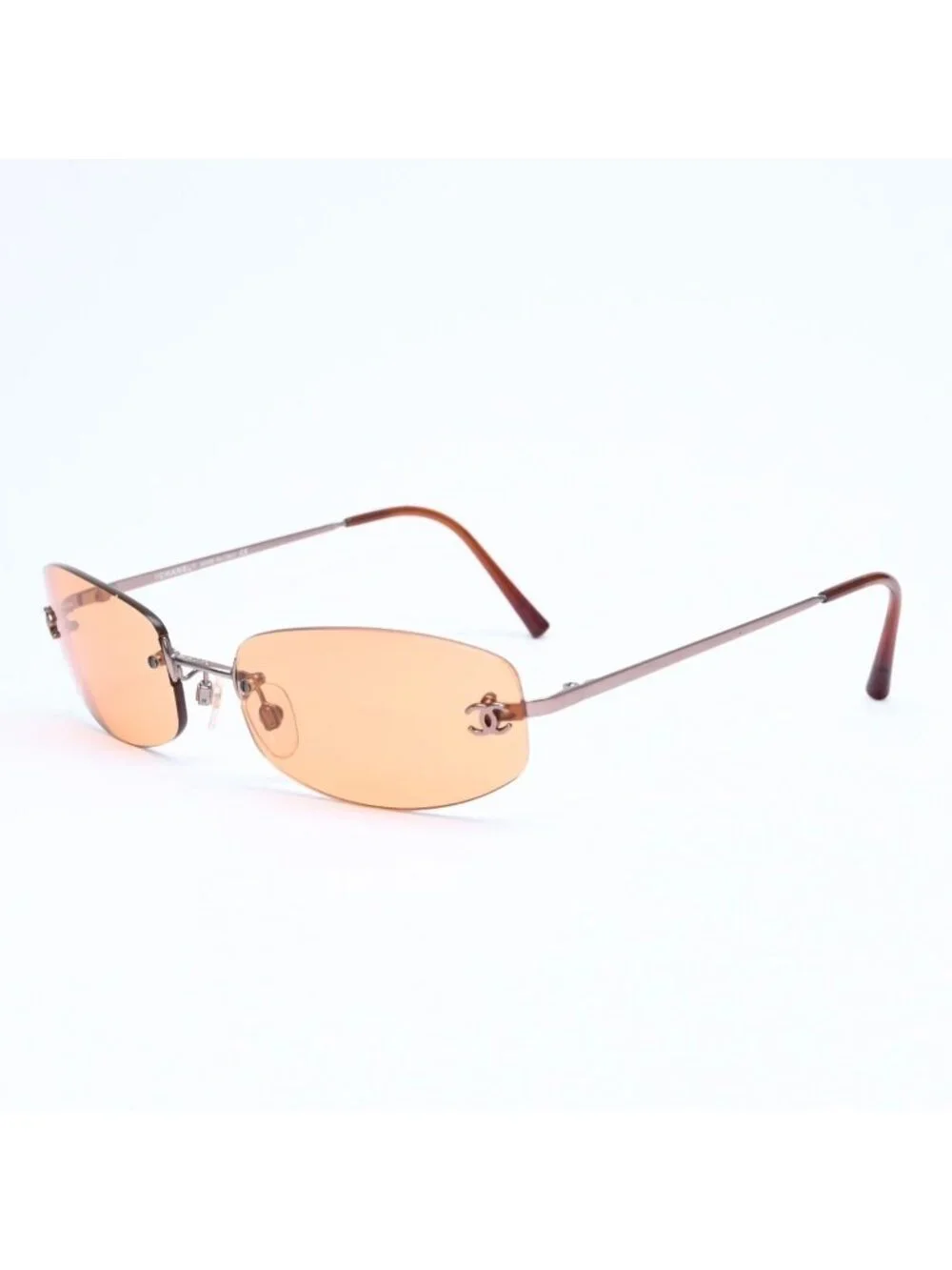 Chanel Rimless Sunglasses Side CC Logo Metal Orange 19 Eyewear